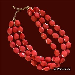 Premier jewelry chunky necklace 3 strand coral orange beads statement piece